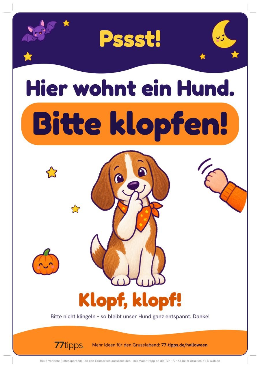 Türschild „Hier wohnt ein Hund. Bitte klopfen!“