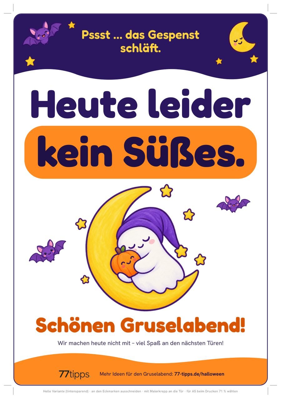 Türschild „Heute leider kein Süßes“